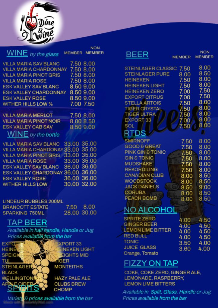 Bar menu price list 1773833533052